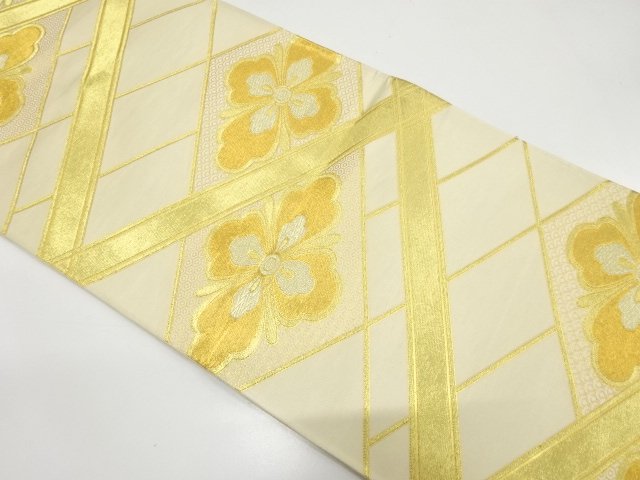 JAPANESE KIMONO / ANTIQUE DIAGONAL CHECKERED PATTERN / WOVEN-IN FLOWER